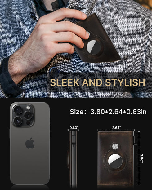 Typecase Mens Wallet Card Holder for Tracker: Leather Smart Wallet for Men Compatible with Apple Tracker, RFID Blocking, Slim, Minimalist - 9-14 Card Capacity | ID Window | Cash Slot